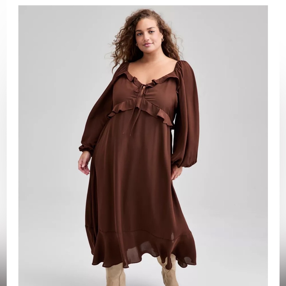 And Now This Trendy Ruffle-Trim Long-Sleeve Dress, Macy's Exclusive XL boho